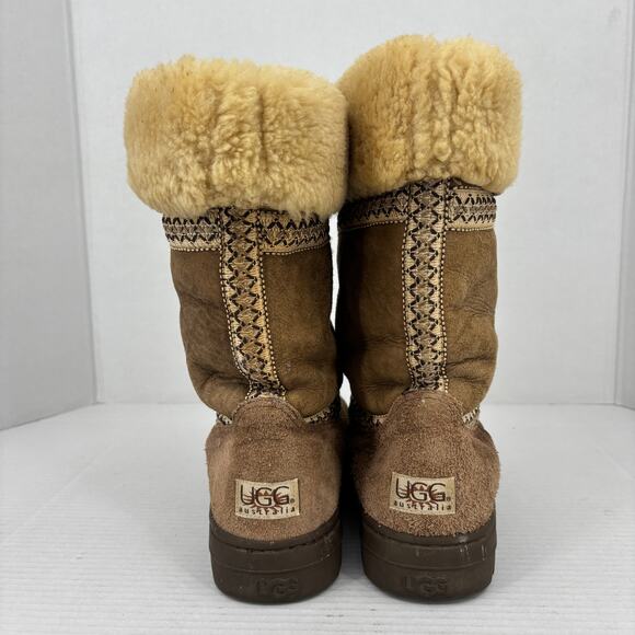 UGG Sundance Boots Size 9 Brown Genuine Leather Pure Wool Lining Fold Over - Picture 8 of 11
